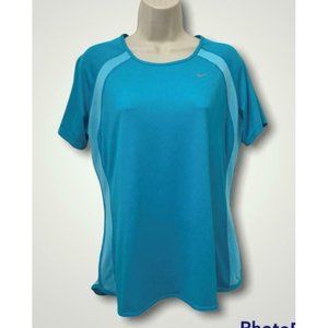 Womens Nike L Top Dri-Fit Aqua Short Sleeve Sport Athletic Lightweight